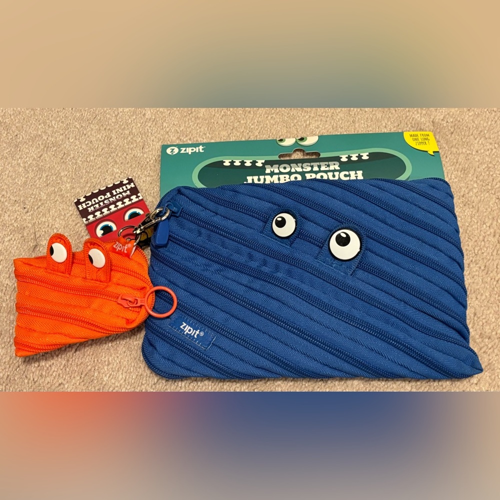 Zipit Monster Jumbo Pouch Mini Bag Set Blue Orange Kids Youth Pencils
